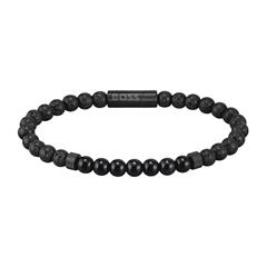 7613272472494 - Armband BOSS Schmuck Edelstahl Armschmuck Beadarmband MIXED BEADS Armbänder Gr Edelstahl-Lava schwarz (schwarz schwarz) Herren Edelstahlarmband Edelstahlarmbänder mit Onyx und Lavastein