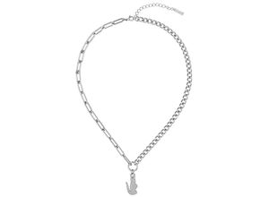 7613272522410 - Kette mit Anhänger LACOSTE Schmuck Edelstahl Halsschmuck Halskette Ankerkette CROCODILE Halsketten Gr Edelstahl Länge 50 cm silberfarben (edelstahlfarben kristallweiß) Damen Ketten mit Anhänger Krokodil - zu Hoodie Shirt Polo Jeans Jacke Sneaker