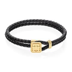 7613272545242 - Armband TOMMY HILFIGER Schmuck Edelstahl Armschmuck Lederarmband Armbänder Gr Leder-Edelstahl goldfarben (schwarz gelbgoldfarben) Herren Hochzeitsmode