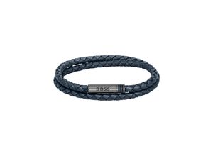 7613272564632 - Armband BOSS Schmuck Edelstahl Lederarmband Wickelarmband ARES Armbänder Gr M Leder-Edelstahl blau (blau grau) Herren Hochzeitsmode