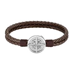 7613272564694 - Armband BOSS Schmuck Edelstahl Armschmuck Lederarmband NORTH Armbänder Gr M Leder-Edelstahl silberfarben (braun edelstahlfarben) Herren Hochzeitsmode