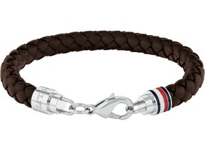 7613272565776 - Lederarmband TOMMY HILFIGER ICONIC TH BRAIDED LEATHER 2790545 2790546 Armbänder Gr Leder-Edelstahl silberfarben (braun edelstahlfarben) Herren mit Emaille