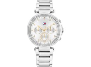 7613272576994 - Multifunktionsuhr TOMMY HILFIGER Emily Armbanduhren silberfarben Damen Quarzuhren Quarzuhr Armbanduhr Damen Datum Glaskristalle 1224-Std-Anzeige