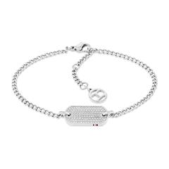 7613272579407 - Armkette TOMMY HILFIGER SS24 DOG TAG 2780863 2780864 Armbänder Gr Edelstahl silberfarben (edelstahlfarben weiß) Damen Armketten mit Glasstein