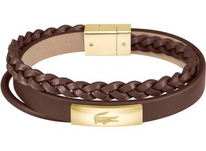 7613272585095 - Lederarmband LACOSTE FUSION 2040317 2040318 Armbänder Gr Leder-Edelstahl bunt (braun gelbgoldfarben) Herren Lederarmbänder