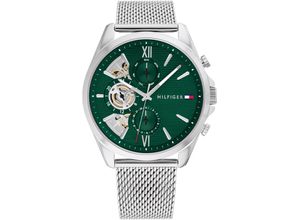 7613272607148 - Multifunktionsuhr TOMMY HILFIGER BAKER Armbanduhren silberfarben (silberfarben grün) Herren Quarzuhr Armbanduhr Herrenuhr Edelstahlarmband analog Tag