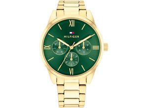 7613272607414 - Multifunktionsuhr TOMMY HILFIGER CAMILLE Armbanduhren goldfarben (goldfarben grün) Damen Quarzuhr Armbanduhr Damenuhr Herrenuhr EdelstahlarmbandDatum