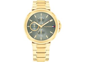 7613272607506 - Multifunktionsuhr TOMMY HILFIGER LORI Armbanduhren goldfarben (goldfarben grün) Damen Quarzuhr Armbanduhr Damenuhr Edelstahlarmband Edelstahlarmband