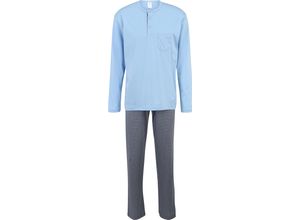 7613381155721 - Schlafanzug Relax Choice lang Henley-Ausschnitt Minimalprint für Herren blau XL