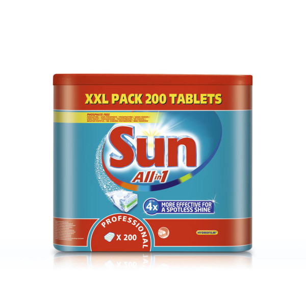 7615400080366 - SUN Professional Tablets All in 1 Spülmaschinen-Tabs Multifunktionale Geschirreinigertabs für die Spülmaschine 1 Packung = 200 Tabs