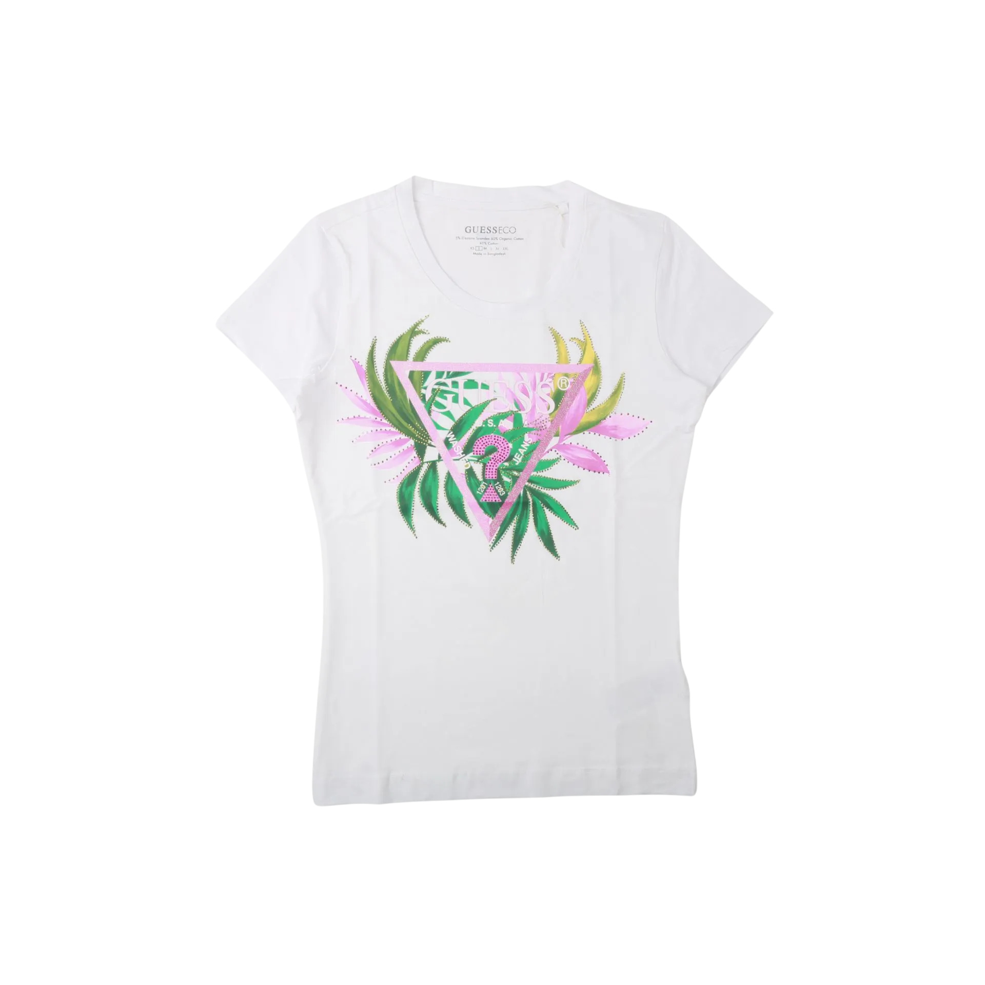 7620837245967 - Damen T-Shirt mit Blättern in Dreiecksform Guess 7620837245967 - Damen T-Shirt mit Blättern in Dreiecksform Guess