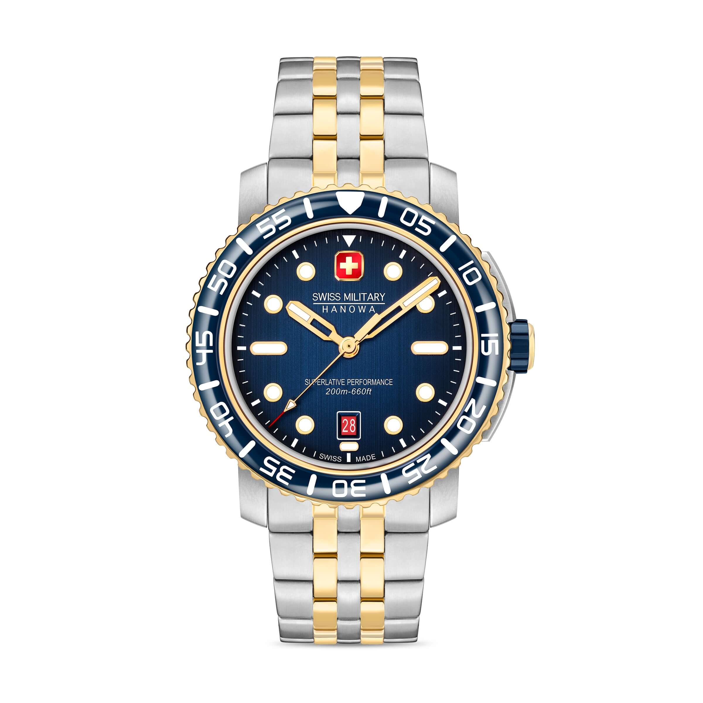 7620958010178 - Mens Black Marlin Watch 42mm Blue Stainless Steel Gold Herrenuhr Armbanduhr Chronograph Taucheruhr