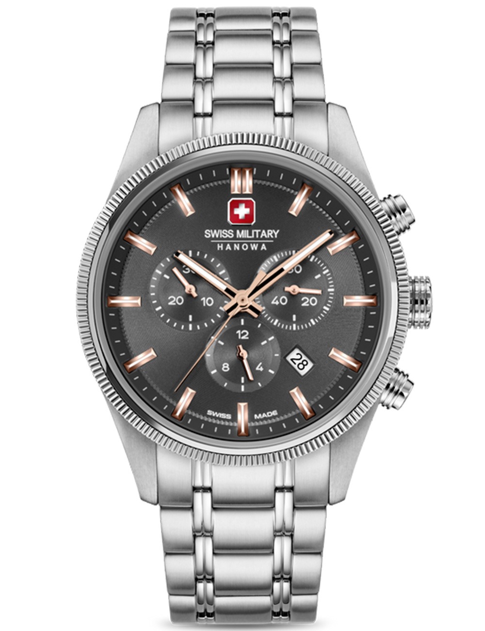 7620958011434 - Mens Airman First Class Stainless Steel Chronograph Watch Grey Rose Gold 42mm Herrenuhr Armbanduhr Uhren