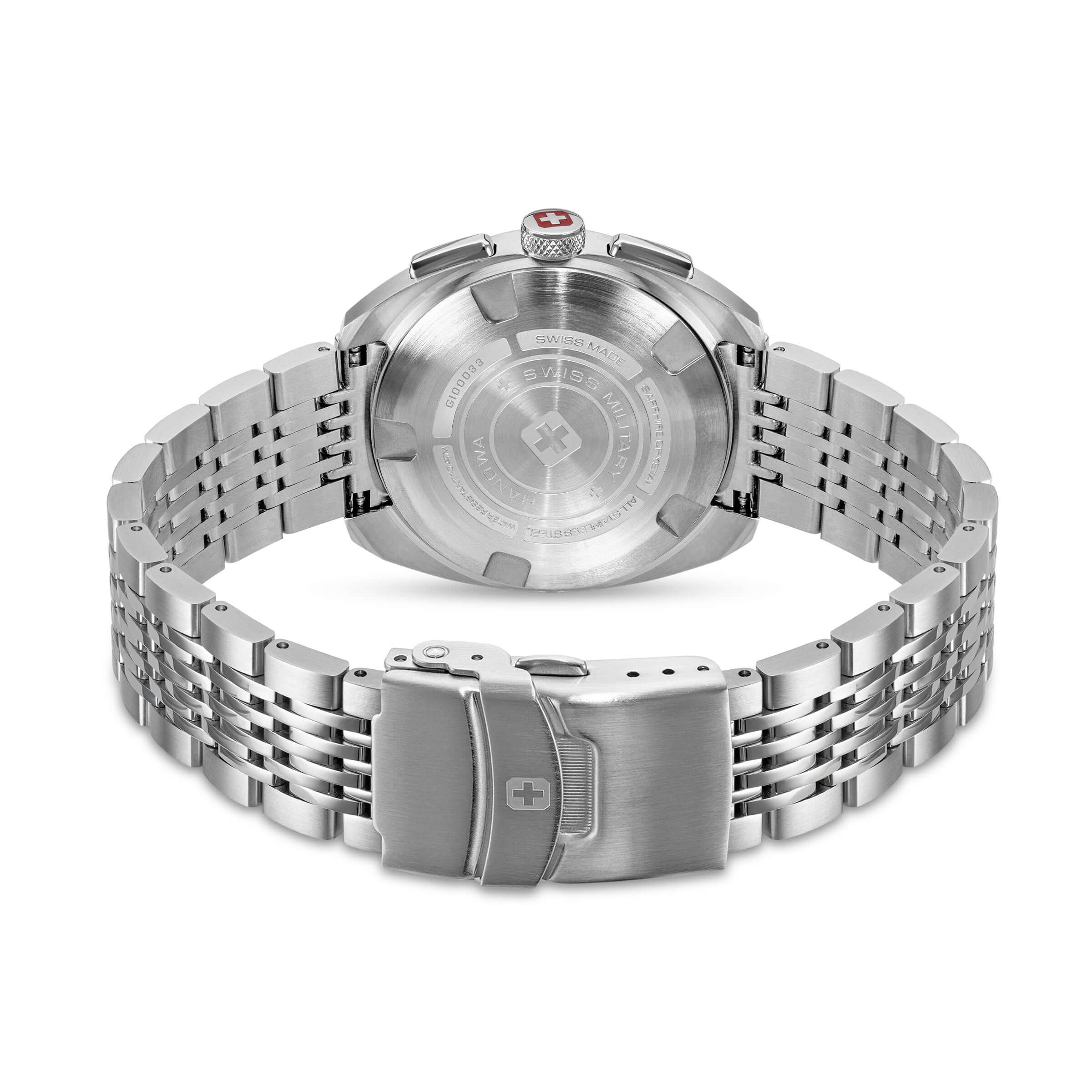 7620958011519 - Mens Wrist Watch Chronograph 42mm Stainless Steel Silver Black Herren Armbanduhr Chronograph Swiss Made