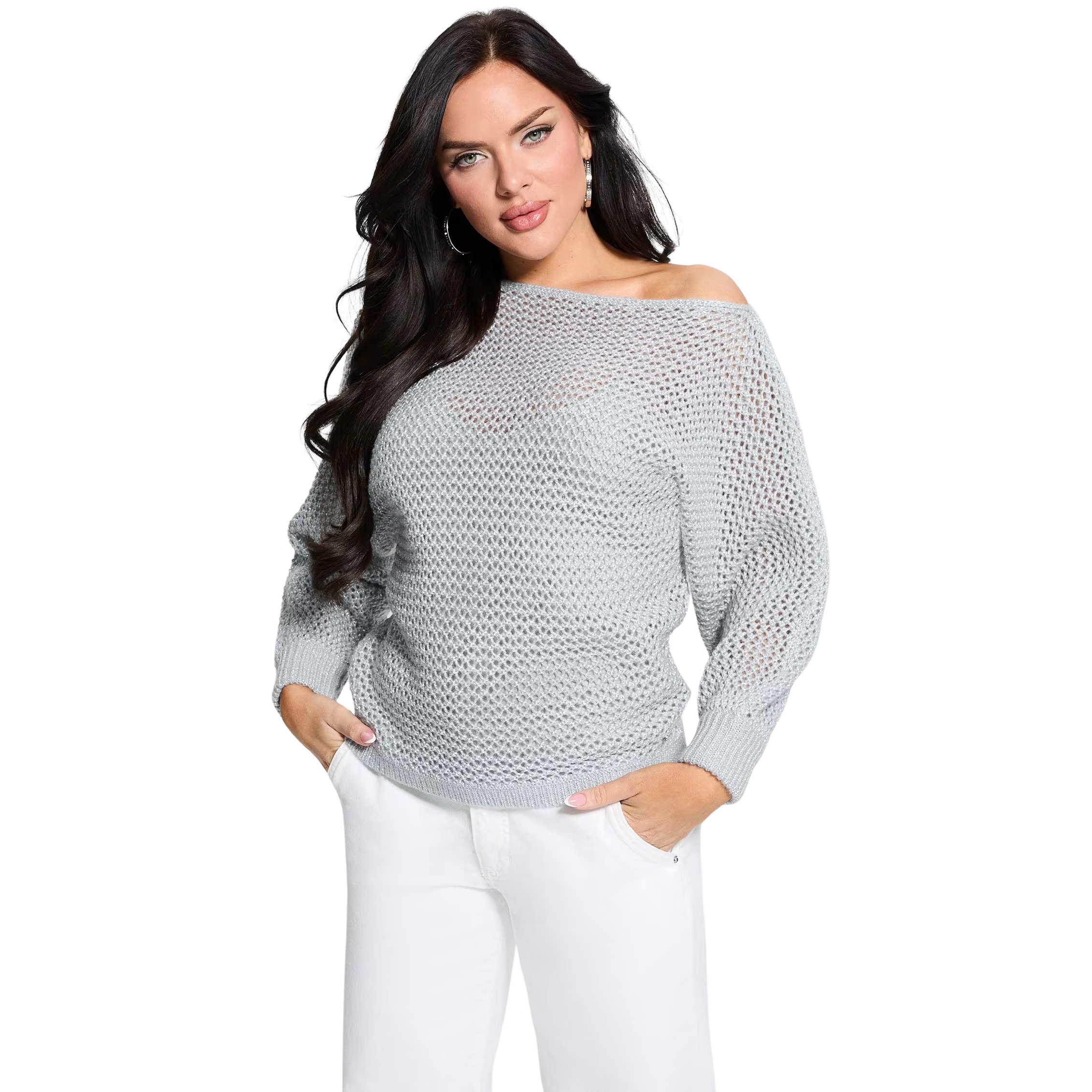 7626741462018 - Off-Shoulder Sweatshirt Damen Poa Metallic