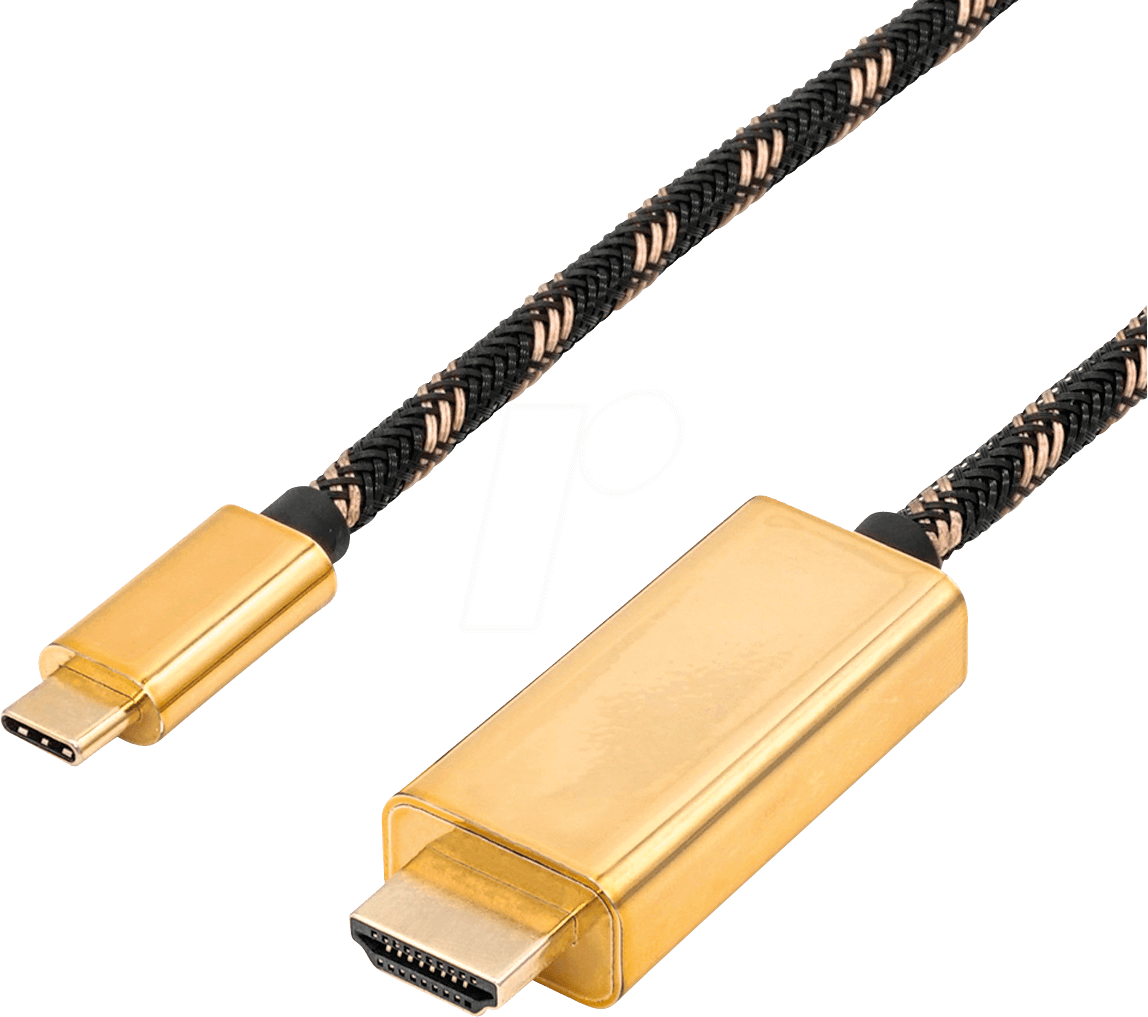 7630049613126 - Roline USB-C®   HDMI Adapterkabel USB-C® Stecker HDMI-A Stecker 100 m Schwarz Gold 11045844 USB-C®-Displaykabel