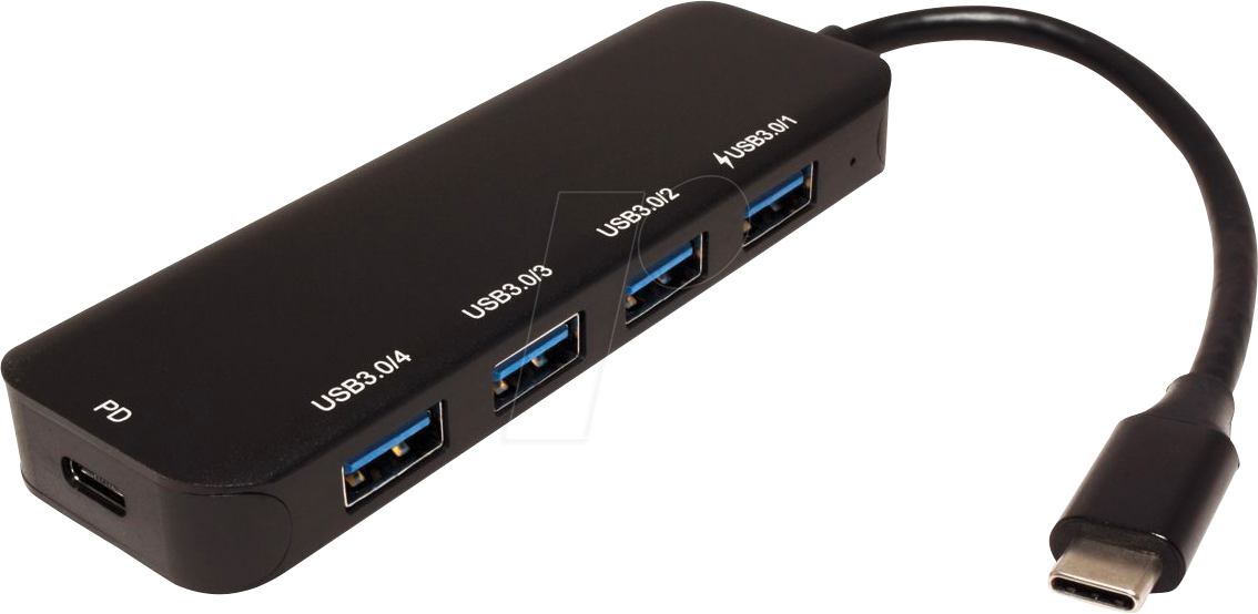 7630049617711 - VALUE USB 32 Gen 1 Hub 4fach Typ C Anschlusskabel mit 1 PD-Port