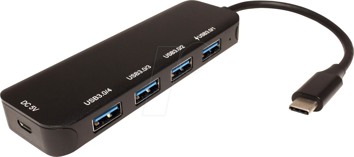 7630049617728 - 14995039 - USB 30 Hub 4 Port USB-C zu 4x USB 30 Typ A mit Netzteil