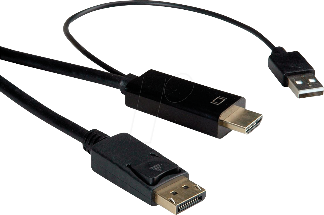 7630049619500 - Roline HDMI   DisplayPort   USB Anschlusskabel DisplayPort Stecker HDMI-A Stecker USB-A Stecker 300 m Schwarz 11045993 Geschirmt HDMI-Kabel