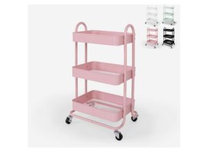 7630377908611 - Ahd Amazing Home Design - Servierwagen mit 3 Etagen und Rädern aus Metall Sall Farbe Pink