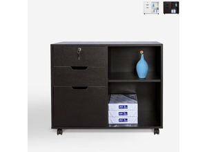 7630377947801 - Ahd Amazing Home Design - Büro-Schubladenschrank mit Rollen 2 Fachböden Schloss Twatt Farbe Schwarz