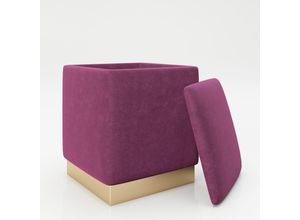 7640136869275 - PLAYBOY - eckiger Pouf BETTY gepolsterter Sitzhocker mit Stauraum Samtstoff in Lila Metallfuss in Goldoptik Retro-Design