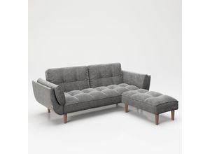 7640136872404 - PLAYBOY - SET Sofa mit Fussablage SCARLETT gepolsterte Couch mit Bettfunktion Samtstoff in Grau mit Massivholzfüsse Retro-Design