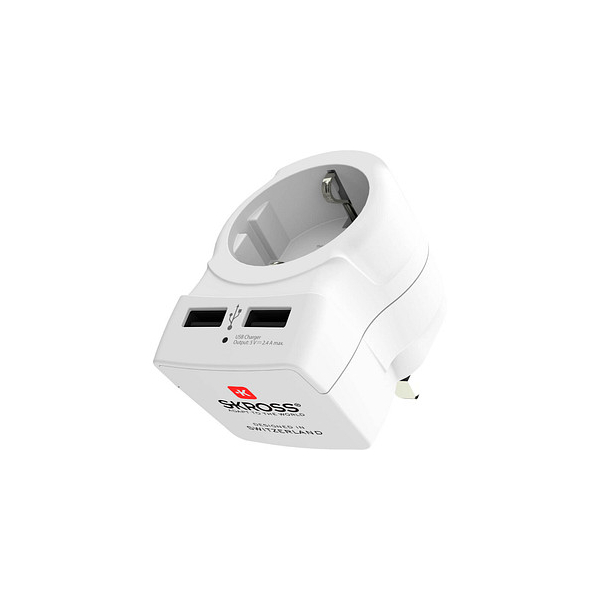 7640166323082 - SKROSS Country Travel Adapter Europe to UK USB - Netzteiladapter mit USB-Ladegerät - Typ G (M) zu USB (nur Strom) Type C F (W) - Wechselstrom 100-250 V - 7 A - weiß