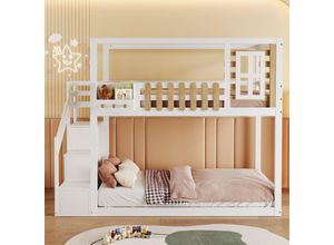 7651280149236 - Etagenbett mit Treppe Fenster und Regal Gestell aus massivem Kiefernholz Kinderbett mit 3 Schließfächern auf der Treppe mit Fallschutzgitter 7651280149236 - Etagenbett mit Treppe Fenster und Regal Gestell aus massivem Kiefernholz Kinderbett mit 3 Schließfächern auf der Treppe mit Fallschutzgitter