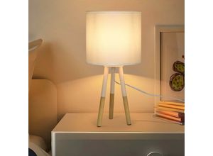 7661577806834 - Nachttischlampe Schlafzimmer Holz Tischlampe - E27 Fassung Tischleuchten Wohnzimmer Leuchte Weiß Landhausstil Tisch Lampe Modern Nachttischleuchte