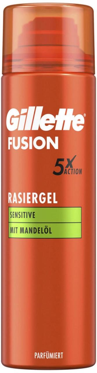 7702018622016 - Gillette Fusion5 Sensitive Rasiergel Mandelöl Rasier Gel mit Mandelöl für empfindliche Haut 200 ml - Dose