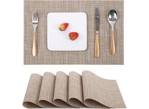 7734759930594 - Jnsongs - Tischsets Abwaschbar 6er Set Platzset pvc Hitzebeständig Rutschfest Platzdeckchen für Küche Speisetisch Hotel 45x30cm - Beige