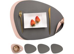 7734759930846 - Jnsongs - 4er Set Tischsets Leder und Untersetzer Platzsets Abwischbar Platzset Hitzebeständig Doppelseitigen - Rose