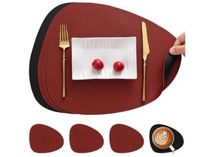 7734759930853 - 4er Set Tischsets Leder und Untersetzer Platzsets Abwischbar Platzset Hitzebeständig Doppelseitigen - Rouge