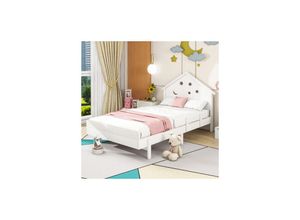 7734759931546 - Jnsongs - 90x200 cm Kinderbett Massivholz Einzelbett Stern und Mond Druck Hochbett Design - Weiß