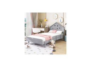 7734759931553 - Jnsongs - 90x200 cm Kinderbett Massivholz Einzelbett Stern und Mond Druck Hochbett Design - Grau