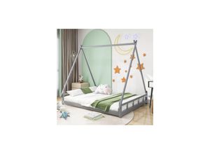 7734759931584 - Jnsongs - Kinderbett 140x200 cm mit Rausfallschutz und Lattenrost aus Kiefernholz Indianer Bett aus Massivholz - Grau