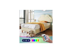 7734759936282 - Jnsongs - Kinderbett Led Polsterbett mit Lattenrost und Verstellbarem Kopfteil Pu Bett in Creme Kopfteil Cloud - 90x190 cm