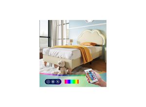 7734759936299 - Jnsongs - Kinderbett Led Polsterbett mit Lattenrost und Verstellbarem Kopfteil Pu Bett in Creme Kopfteil Cloud - 90x200 cm