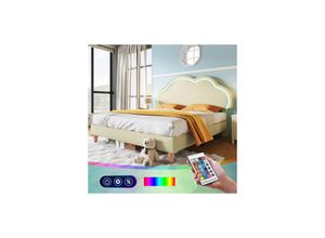 7734759936305 - Jnsongs - Kinderbett Led Polsterbett mit Lattenrost und Verstellbarem Kopfteil Pu Bett in Creme Kopfteil Cloud - 140x200 cm