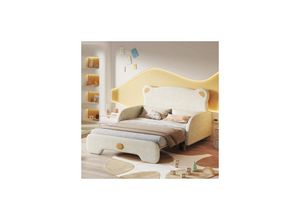 7734759936350 - Jnsongs - Kinderbett in Bärenform Polsterbett mit Weichen Schutzkanten Holzlattenrost Beige 140x110cm 140x200cm