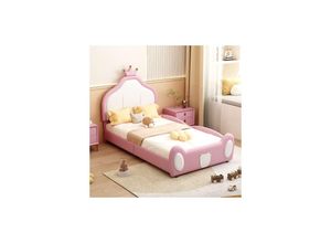 7734759936435 - Jnsongs - Kinderbett 90x200 cm Polsterbett mit Kopfteil im zweifarbigen Patchwork-Design Stoff Kunstleder - Rosa