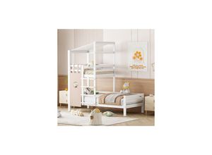 7734759936619 - Jnsongs - Kinderbett 90x200 Etagenbett mit Baldachin Premium Qualität Massivholz mit Lattenrost Etagenbett - Weiß