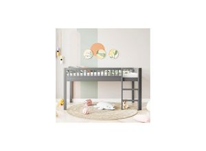 7734759936695 - Etagenbett 90x200 cm Kinderbett mit Sicherheitsleiter Massivholz mit Etagenbett - Grau