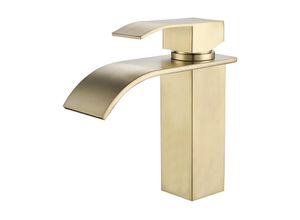 7734759992097 - Wottes - Grifo Lavabo Cascada Acero Inoxidable Agua Caliente y Fría Disponible Mezclador Monomando Baño Oro