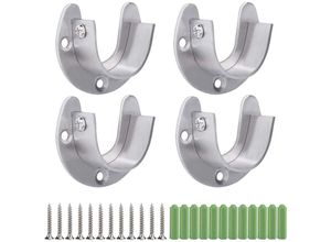 7739196871622 - SHINING HOUSE Edelstahl-Garderobenstangenhalterung 4 Stück U-förmige Gardinenstangenhalterung robuste Rundrohrsockel mit Schrauben (32 mm)