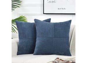 7739196988382 - Shining House - Set mit 2 Boho-Kissenbezügen 45 x 45 cm Denimblau Kreuzmuster-Dekoration Cord-Kissenbezüge gemütlicher Kissenbezug moderner