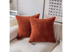 7739196988399 - Shining House - 2er-Set Boho-Kissenbezüge aus gestreiftem Cord weicher dekorativer Kissenbezug für Sofa Schlafzimmer Ziegelrot 45 x 45 cm