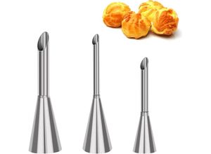 7751577428577 - Ahlsen - Set mit 3 Petit Choux-Gebäcktüllen professionelle Edelstahltüllen zum Garnieren Cupcake-Puffs-Injektionsspritze für Puff-Dekoration