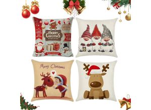 7751577429420 - Ahlsen - Set mit 4 weihnachtlichen Kissenbezügen – Innendekoration aus Leinen 45 x 45 cm